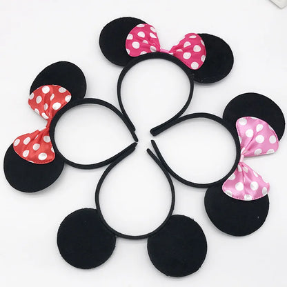 Girls Cute Mickyy Dress Up Ear Headband Hair Ornament Mouse Black Red Pink Headband Minnie Bow Korean Headband Headband Clip - ZOOMNSTORE