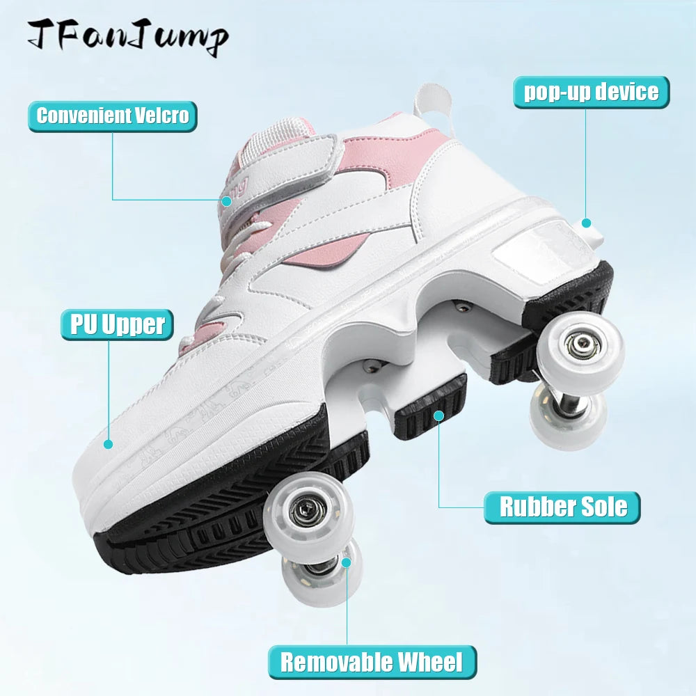 Girls Roller Skate Shoes - Pink Lighted Roller Skates With Hook And Loop Closure - ZOOMNSTORE