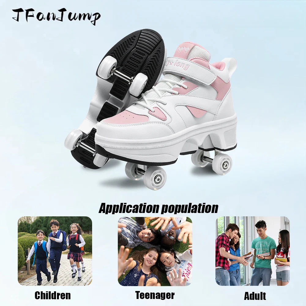 Girls Roller Skate Shoes - Pink Lighted Roller Skates With Hook And Loop Closure - ZOOMNSTORE