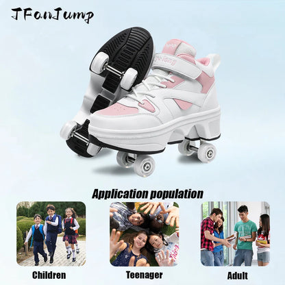 Girls Roller Skate Shoes - Pink Lighted Roller Skates With Hook And Loop Closure - ZOOMNSTORE