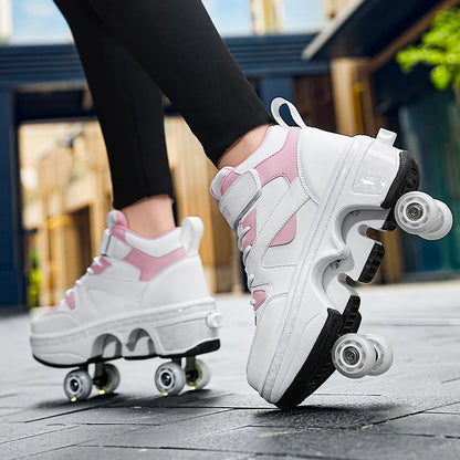 Girls Roller Skate Shoes - Pink Lighted Roller Skates With Hook And Loop Closure - ZOOMNSTORE