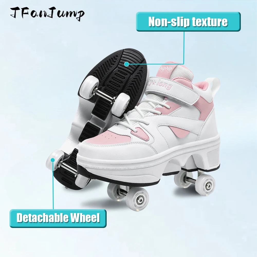 Girls Roller Skate Shoes - Pink Lighted Roller Skates With Hook And Loop Closure - ZOOMNSTORE