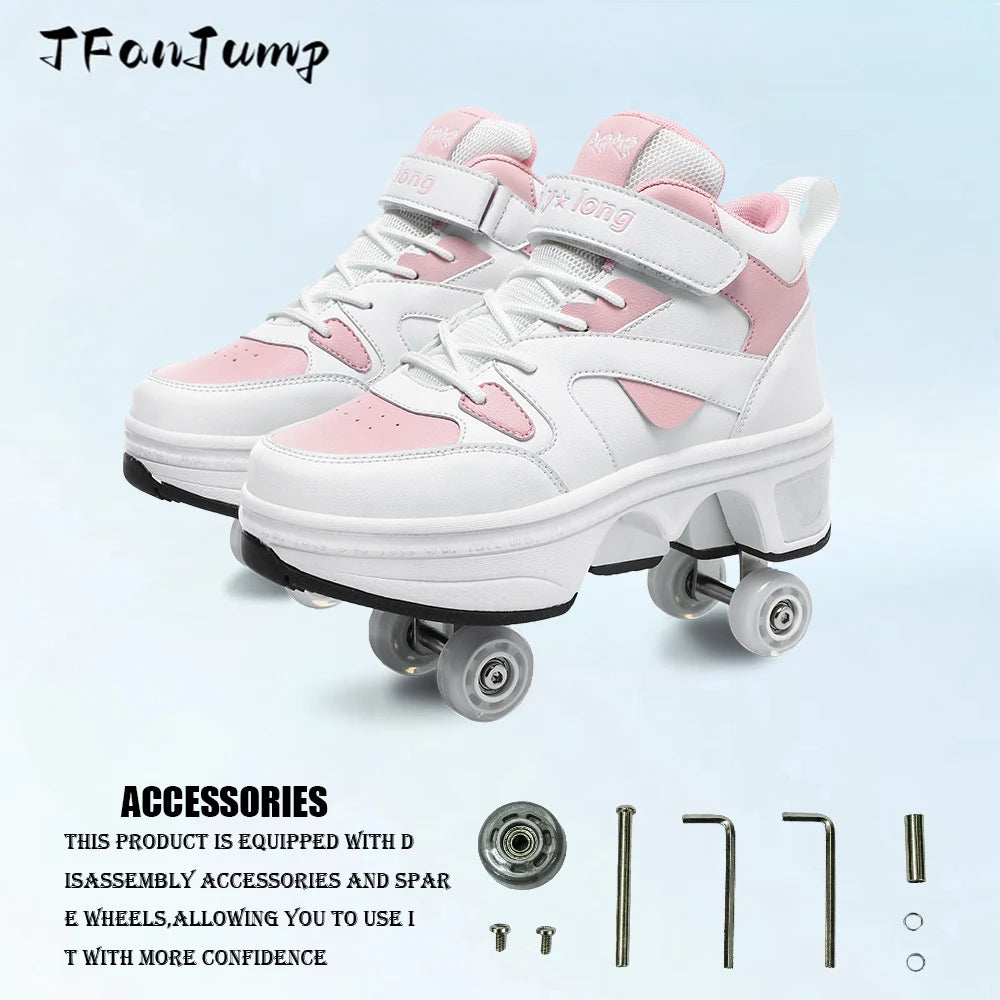 Girls Roller Skate Shoes - Pink Lighted Roller Skates With Hook And Loop Closure - ZOOMNSTORE