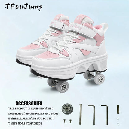 Girls Roller Skate Shoes - Pink Lighted Roller Skates With Hook And Loop Closure - ZOOMNSTORE