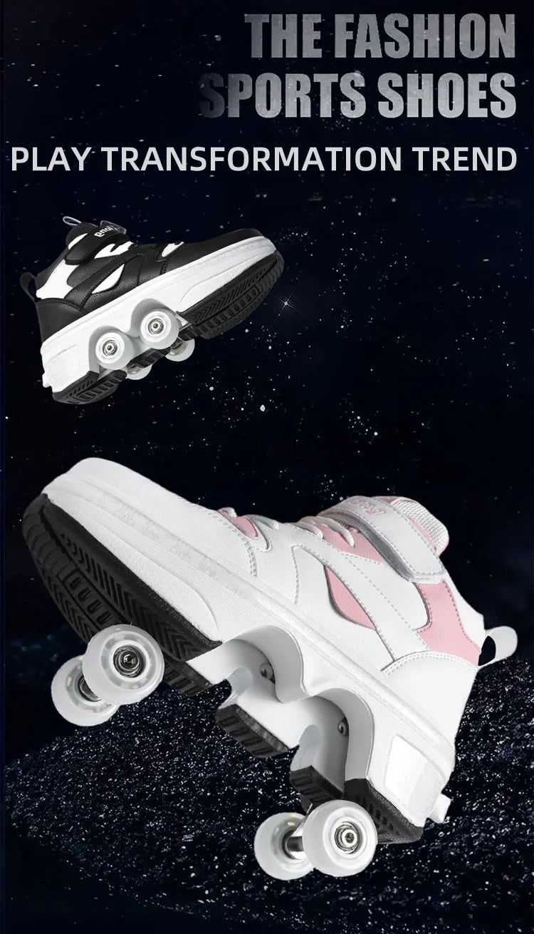 Girls Roller Skate Shoes - Pink Lighted Roller Skates With Hook And Loop Closure - ZOOMNSTORE