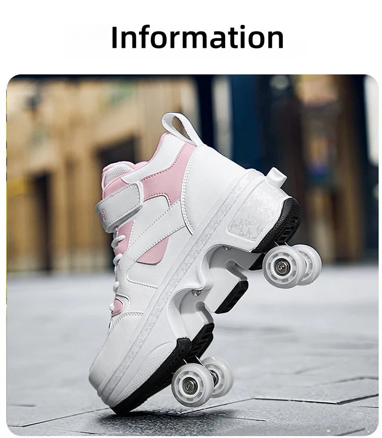 Girls Roller Skate Shoes - Pink Lighted Roller Skates With Hook And Loop Closure - ZOOMNSTORE