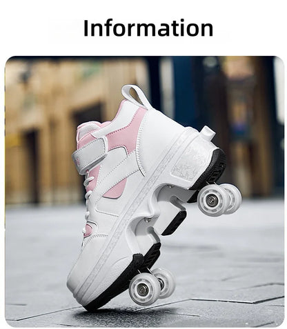 Girls Roller Skate Shoes - Pink Lighted Roller Skates With Hook And Loop Closure - ZOOMNSTORE
