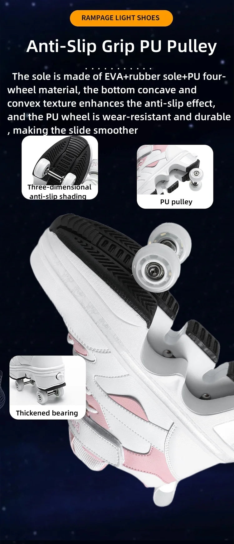 Girls Roller Skate Shoes - Pink Lighted Roller Skates With Hook And Loop Closure - ZOOMNSTORE