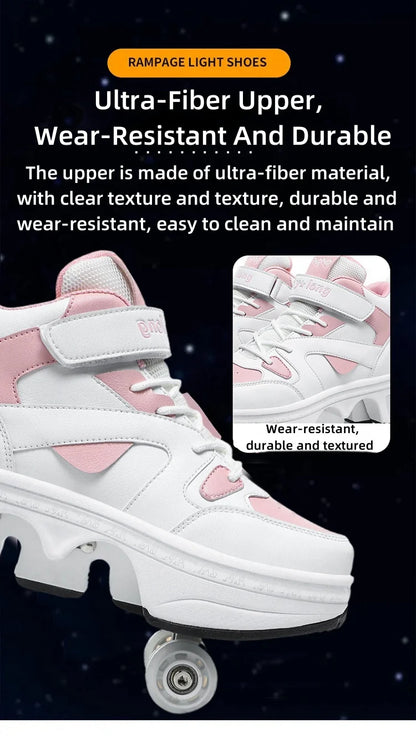 Girls Roller Skate Shoes - Pink Lighted Roller Skates With Hook And Loop Closure - ZOOMNSTORE