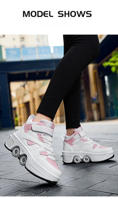 Girls Roller Skate Shoes - Pink Lighted Roller Skates With Hook And Loop Closure - ZOOMNSTORE