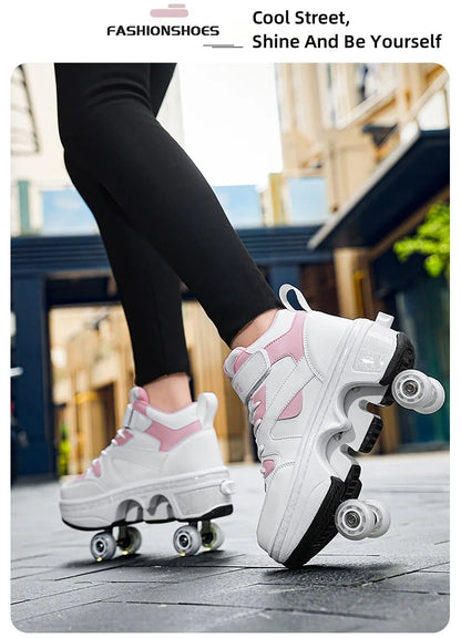 Girls Roller Skate Shoes - Pink Lighted Roller Skates With Hook And Loop Closure - ZOOMNSTORE