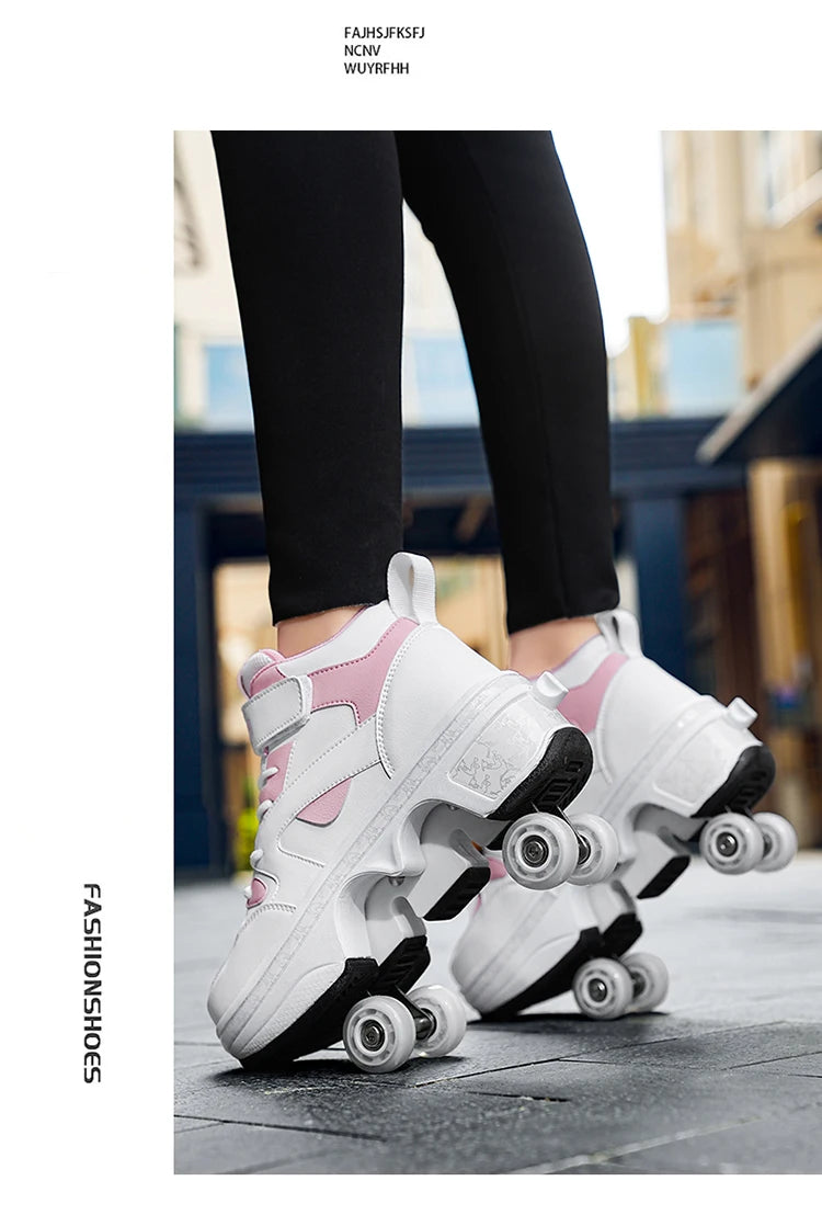 Girls Roller Skate Shoes - Pink Lighted Roller Skates With Hook And Loop Closure - ZOOMNSTORE