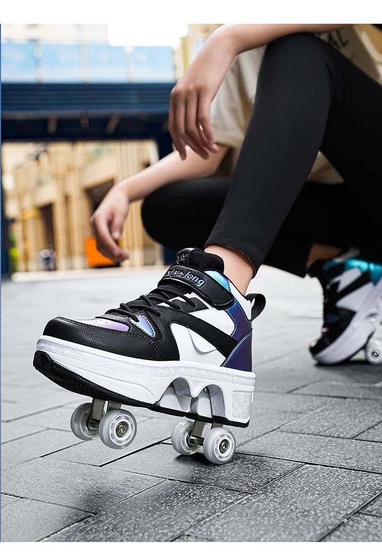 Girls Roller Skate Shoes - Pink Lighted Roller Skates With Hook And Loop Closure - ZOOMNSTORE