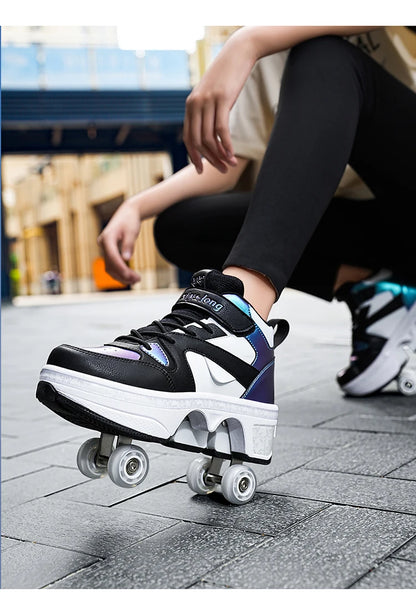 Girls Roller Skate Shoes - Pink Lighted Roller Skates With Hook And Loop Closure - ZOOMNSTORE