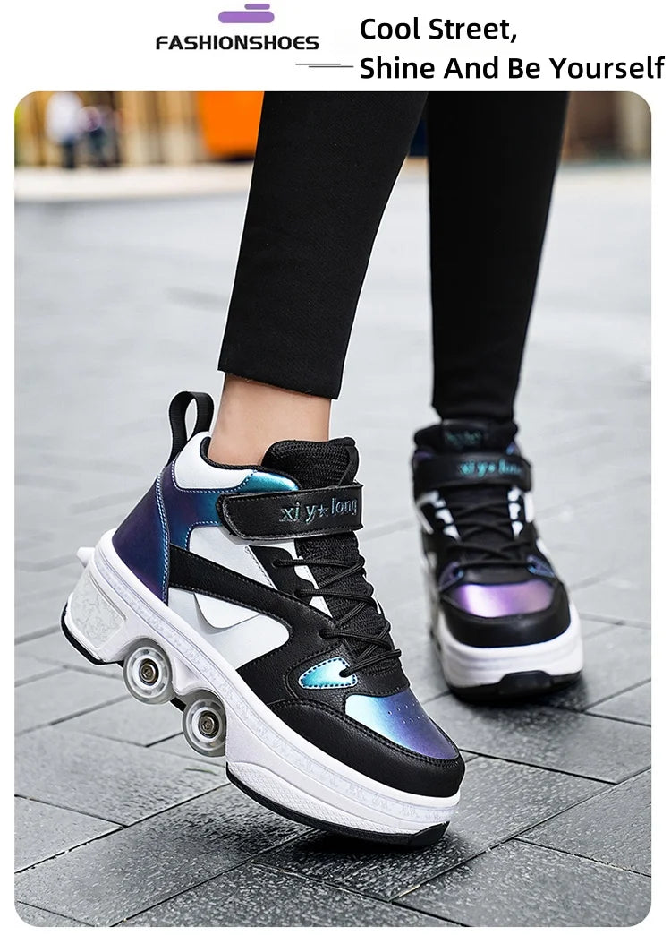 Girls Roller Skate Shoes - Pink Lighted Roller Skates With Hook And Loop Closure - ZOOMNSTORE