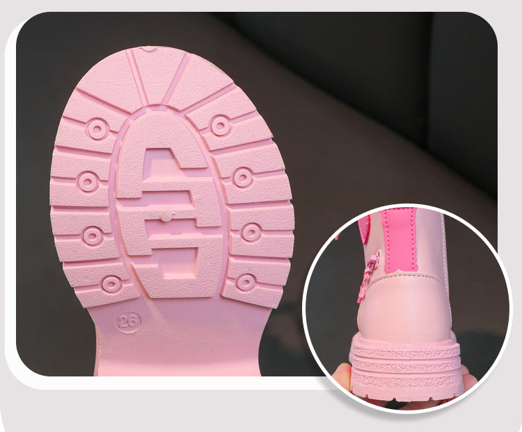 Girls Rubber Boots – Kids Fashion Pink Winter Boots with Soft Sole & Zip Closure - ZOOMNSTORE