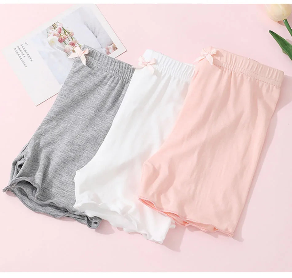 Girls Safety Shorts - 3 Pcs Kids Summer Casual Modal Fabric Shorts with Bow - ZOOMNSTORE