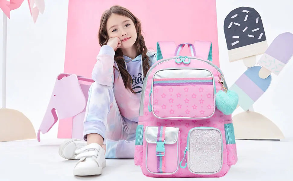 Aesthetic Girls Backpack with Lunchbox  Penbag - Elementary School Bookbag - ZOOMNSTORE