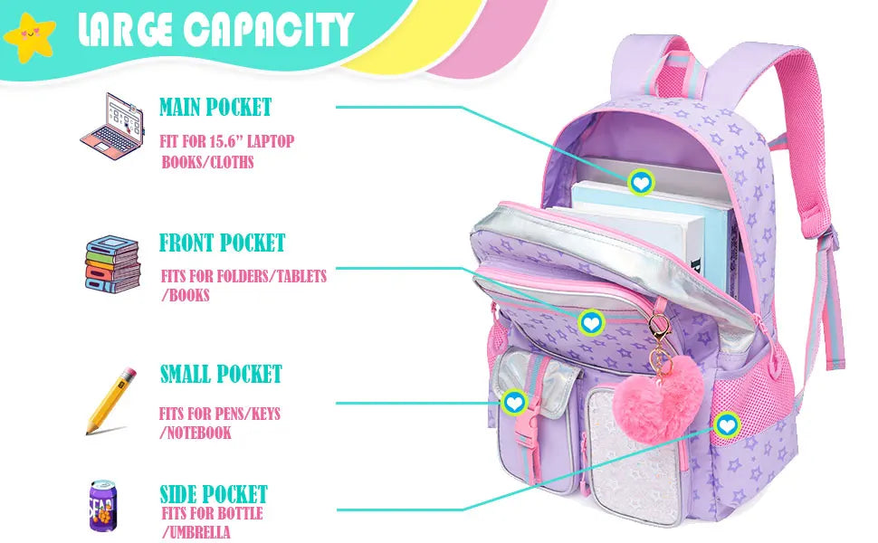 Aesthetic Girls Backpack with Lunchbox  Penbag - Elementary School Bookbag - ZOOMNSTORE