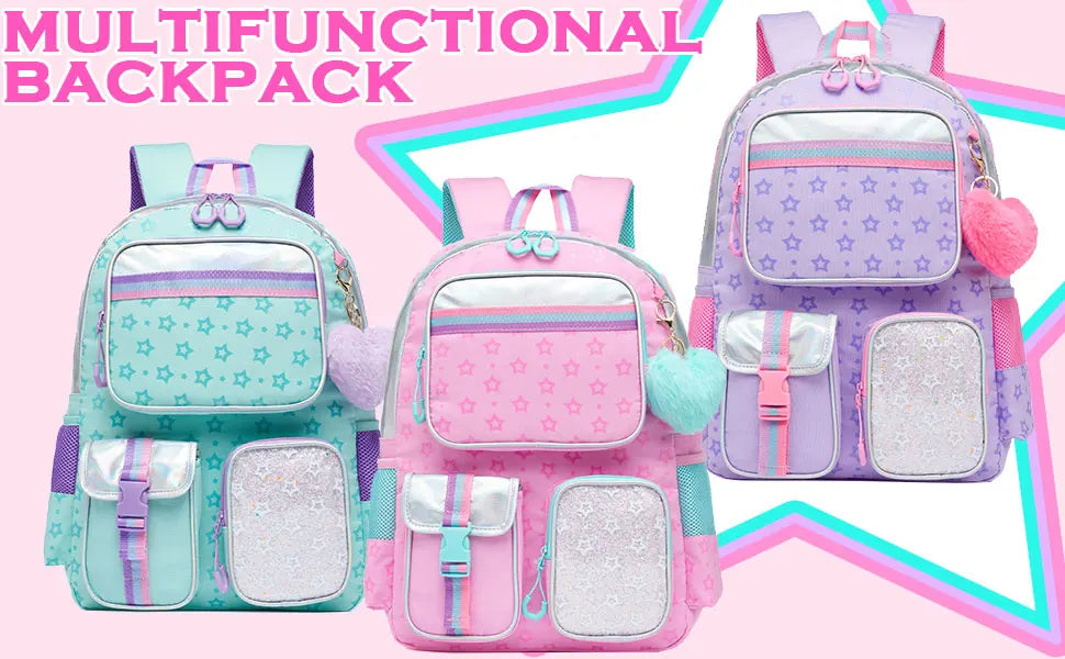 Aesthetic Girls Backpack with Lunchbox  Penbag - Elementary School Bookbag - ZOOMNSTORE