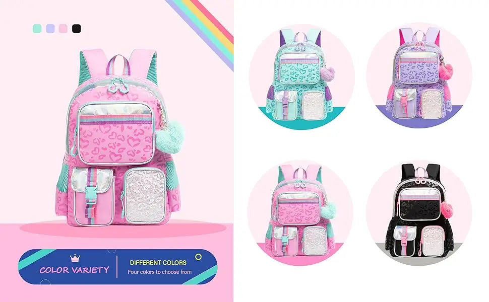 Aesthetic Girls Backpack with Lunchbox  Penbag - Elementary School Bookbag - ZOOMNSTORE