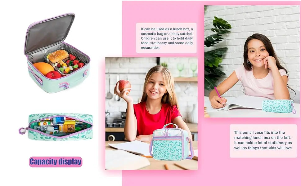 Aesthetic Girls Backpack with Lunchbox  Penbag - Elementary School Bookbag - ZOOMNSTORE