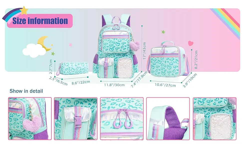 Aesthetic Girls Backpack with Lunchbox  Penbag - Elementary School Bookbag - ZOOMNSTORE