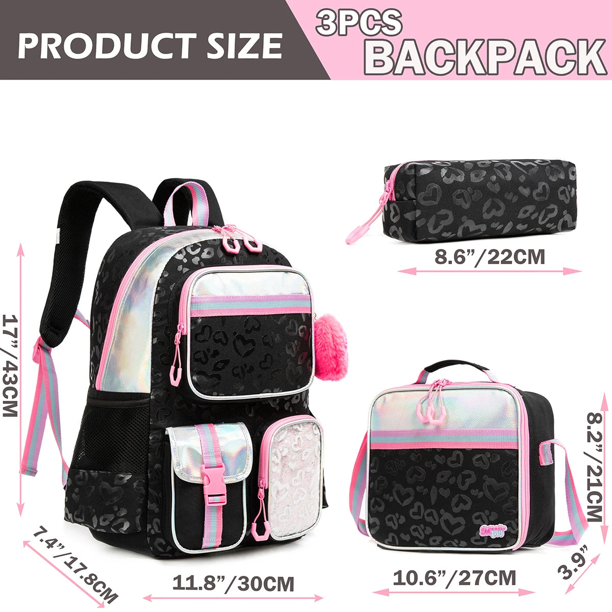 Aesthetic Girls Backpack with Lunchbox  Penbag - Elementary School Bookbag - ZOOMNSTORE