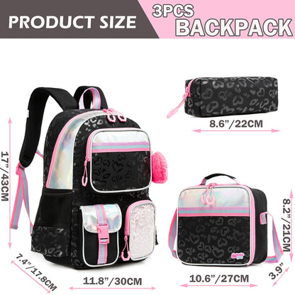 Aesthetic Girls Backpack with Lunchbox  Penbag - Elementary School Bookbag - ZOOMNSTORE