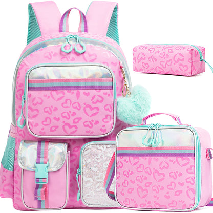 Aesthetic Girls Backpack with Lunchbox  Penbag - Elementary School Bookbag - ZOOMNSTORE