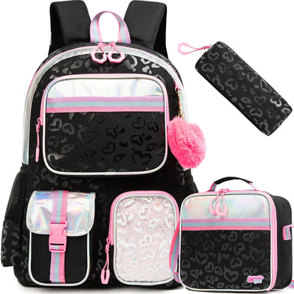Aesthetic Girls Backpack with Lunchbox  Penbag - Elementary School Bookbag - ZOOMNSTORE