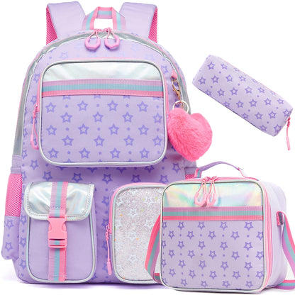 Aesthetic Girls Backpack with Lunchbox  Penbag - Elementary School Bookbag - ZOOMNSTORE