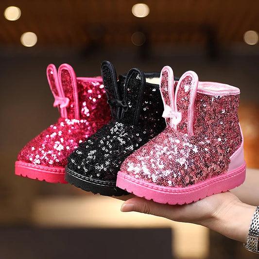 Girls Snow Boots - Warm Furry PU Leather Kids Ankle Boots With Thick Anti-Proof Soles - ZOOMNSTORE