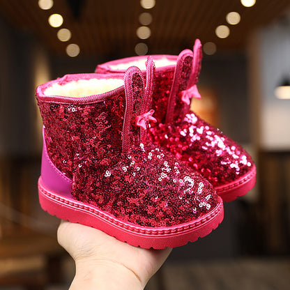 Girls Snow Boots - Warm Furry PU Leather Kids Ankle Boots With Thick Anti-Proof Soles - ZOOMNSTORE