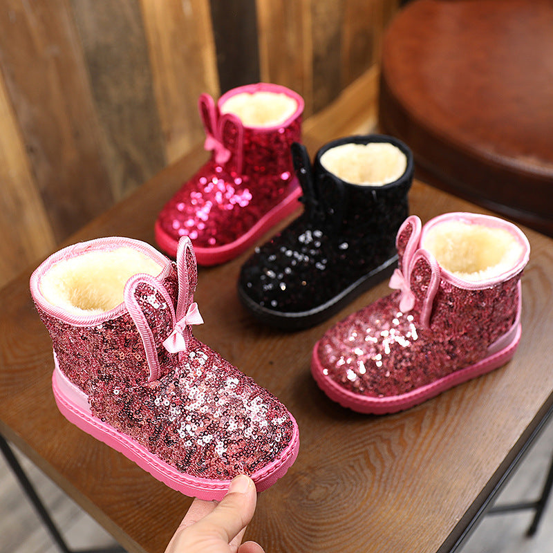 Girls Snow Boots - Warm Furry PU Leather Kids Ankle Boots With Thick Anti-Proof Soles - ZOOMNSTORE
