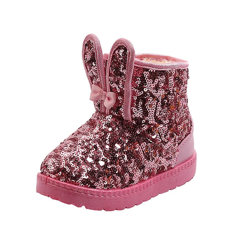 Girls Snow Boots - Warm Furry PU Leather Kids Ankle Boots With Thick Anti-Proof Soles - ZOOMNSTORE