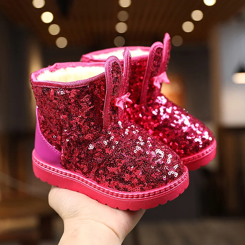 Girls Snow Boots - Warm Furry PU Leather Kids Ankle Boots With Thick Anti-Proof Soles - ZOOMNSTORE