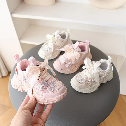 Girls Sports Shoes - Anti-Slip Sequin Butterfly Tennis  Running Shoes for Ages 1-6 - ZOOMNSTORE