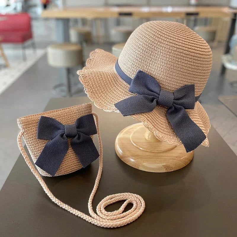 Kids Hat For Girls 2-7Y Straw Children's Sunshade Cap Bag Summer Baby Travel Sunscreen Beach Hat Sun Fisherman Cap Fashion Style - ZOOMNSTORE