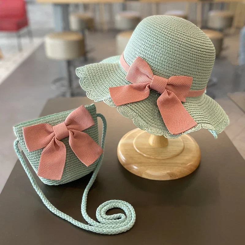 Kids Hat For Girls 2-7Y Straw Children's Sunshade Cap Bag Summer Baby Travel Sunscreen Beach Hat Sun Fisherman Cap Fashion Style - ZOOMNSTORE