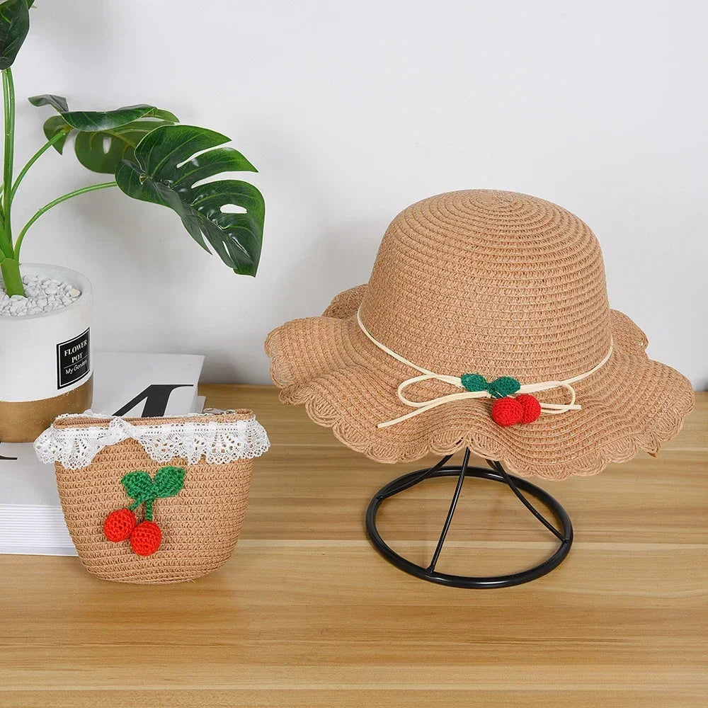 Kids Hat For Girls 2-7Y Straw Children's Sunshade Cap Bag Summer Baby Travel Sunscreen Beach Hat Sun Fisherman Cap Fashion Style - ZOOMNSTORE