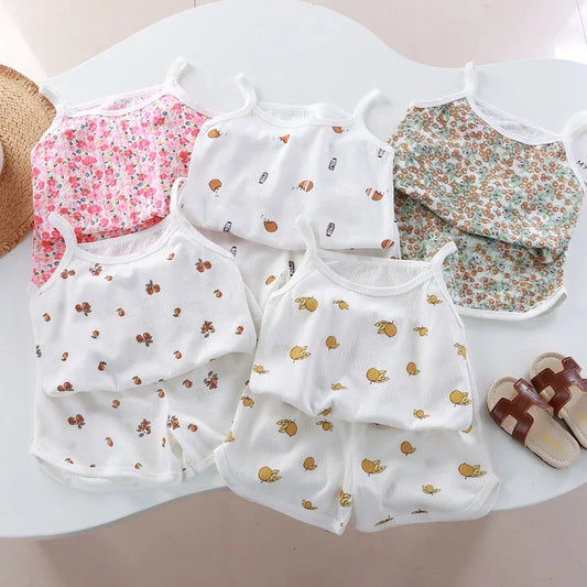 Girls Summer 2-Piece Cotton Set - Sleeveless Top  Shorts - ZOOMNSTORE