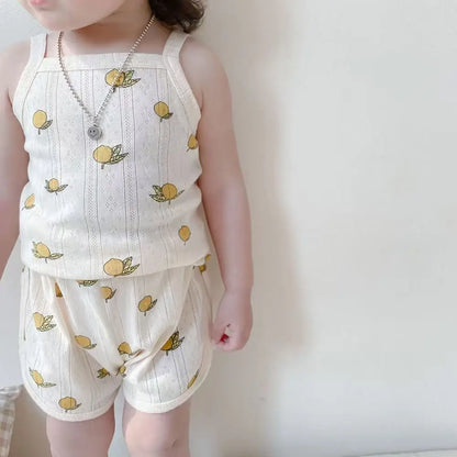 Girls Summer 2-Piece Cotton Set - Sleeveless Top  Shorts - ZOOMNSTORE