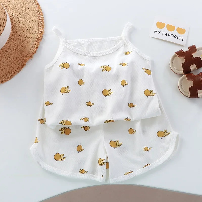 Girls Summer 2-Piece Cotton Set - Sleeveless Top  Shorts - ZOOMNSTORE