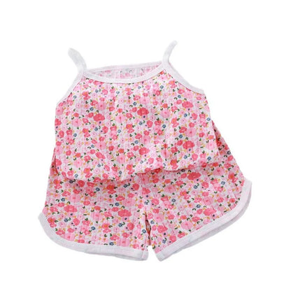 Girls Summer 2-Piece Cotton Set - Sleeveless Top  Shorts - ZOOMNSTORE