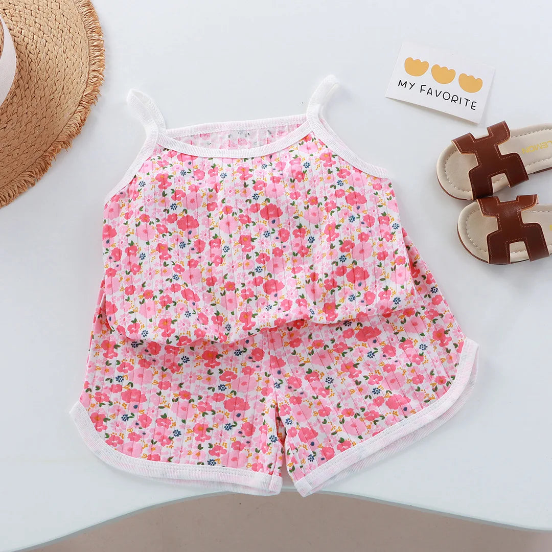 Girls Summer 2-Piece Cotton Set - Sleeveless Top  Shorts - ZOOMNSTORE