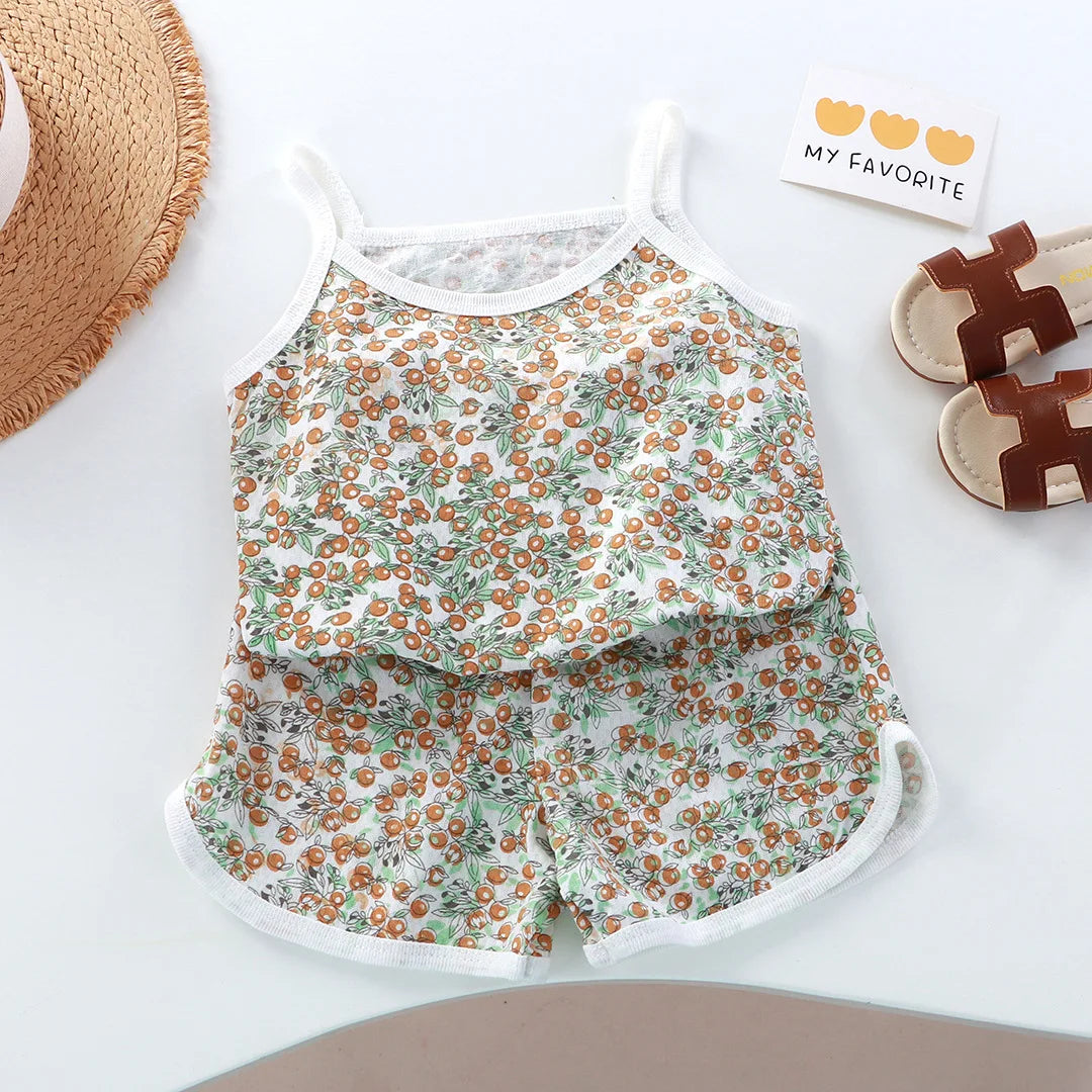 Girls Summer 2-Piece Cotton Set - Sleeveless Top  Shorts - ZOOMNSTORE