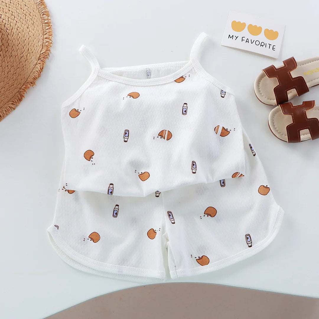 Girls Summer 2-Piece Cotton Set - Sleeveless Top  Shorts - ZOOMNSTORE