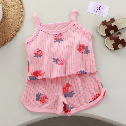 Girls Summer 2-Piece Cotton Set - Sleeveless Top  Shorts - ZOOMNSTORE