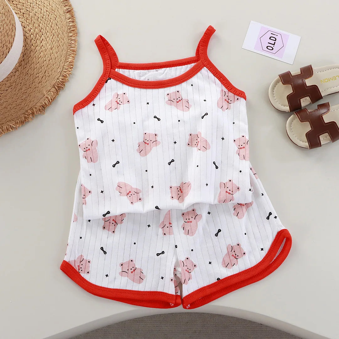 Girls Summer 2-Piece Cotton Set - Sleeveless Top  Shorts - ZOOMNSTORE